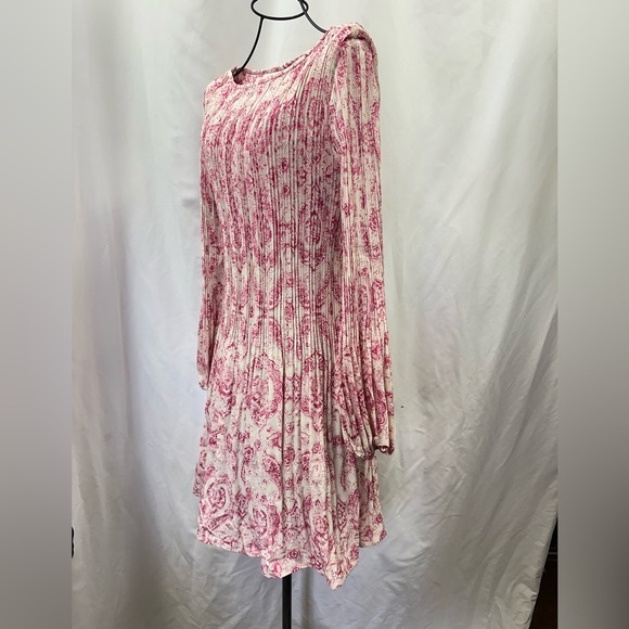 Maje pink printed pleated mini dress with long sleeves size 3 / XL - Picture 8 of 11
